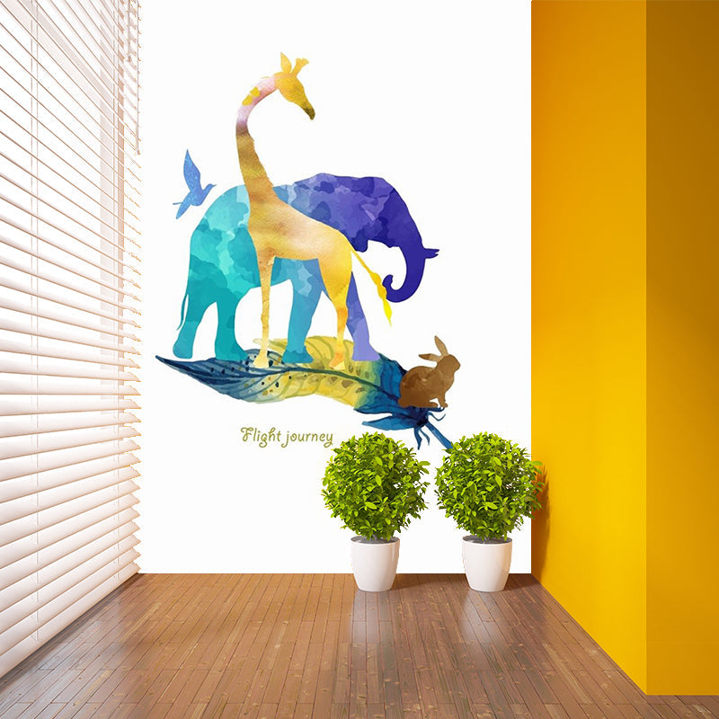 Waterproof Watercolor Animal Mural Non-Woven Contemporary Wall Covering for Home Clearhalo 'Wall Decor' 'Wall Mural' 1186215