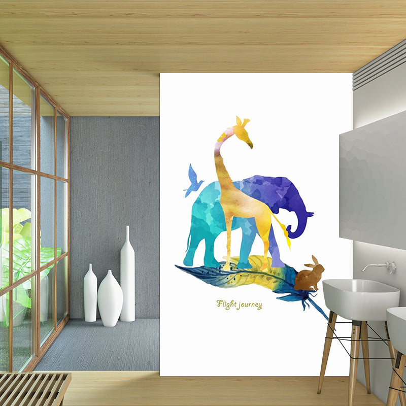 Waterproof Watercolor Animal Mural Non-Woven Contemporary Wall Covering for Home Clearhalo 'Wall Decor' 'Wall Mural' 1186216