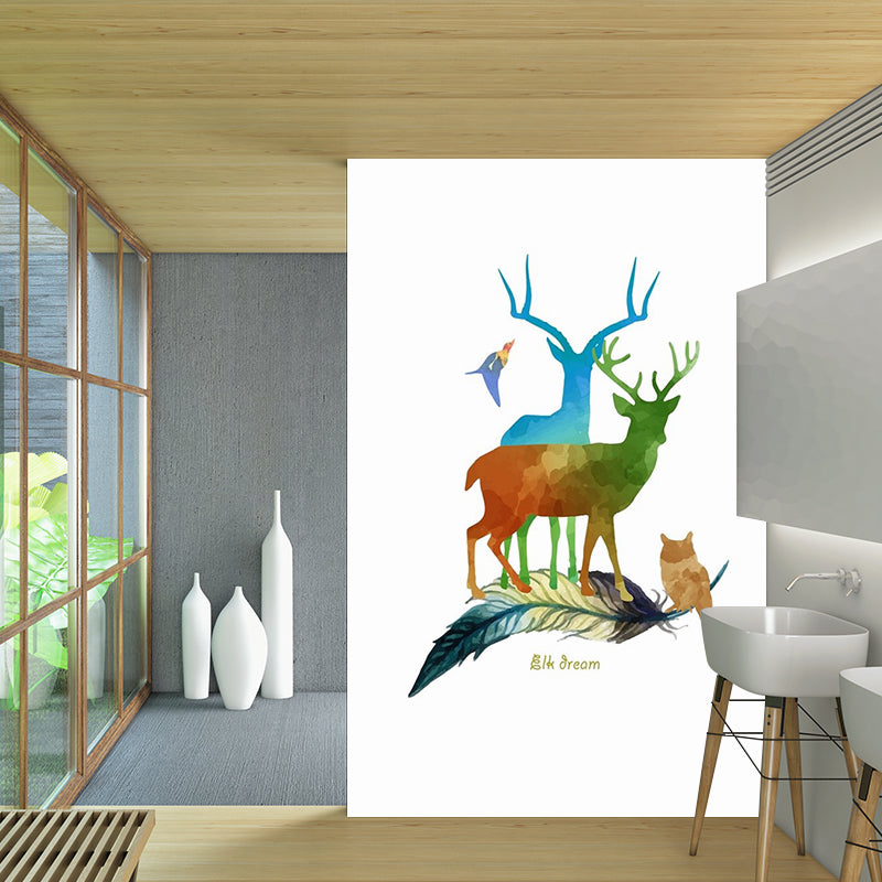 Aesthetics Deer Wall Decal Mural Red-Blue-Green Stain Resistant Wall Art for Bedroom Clearhalo 'Wall Decor' 'Wall Mural' 1186221