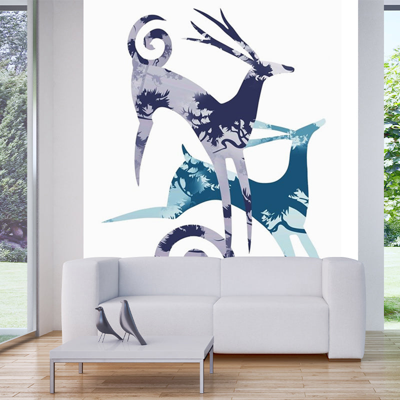Whole Elk Painting Mural Wallpaper Blue and Purple Non-Woven Wall Decor, Stain Resistant, Custom-Print Blue-Purple Clearhalo 'Wall Decor' 'Wall Mural' 1186284