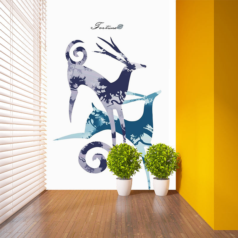 Whole Elk Painting Mural Wallpaper Blue and Purple Non-Woven Wall Decor, Stain Resistant, Custom-Print Clearhalo 'Wall Decor' 'Wall Mural' 1186285
