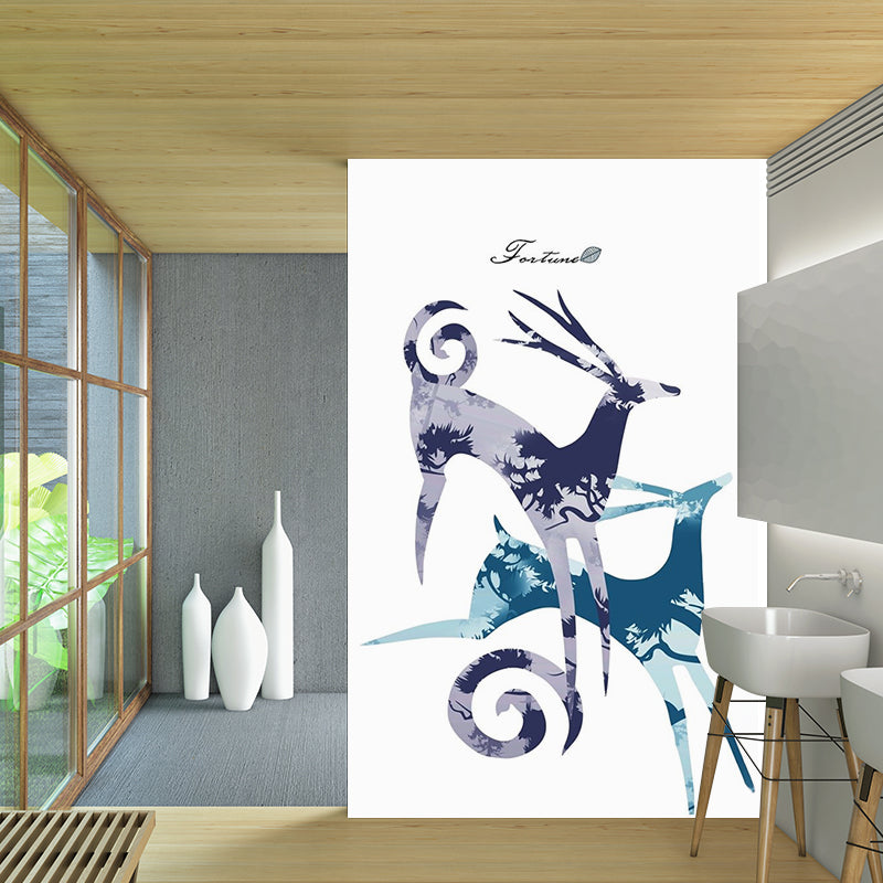 Whole Elk Painting Mural Wallpaper Blue and Purple Non-Woven Wall Decor, Stain Resistant, Custom-Print Clearhalo 'Wall Decor' 'Wall Mural' 1186286