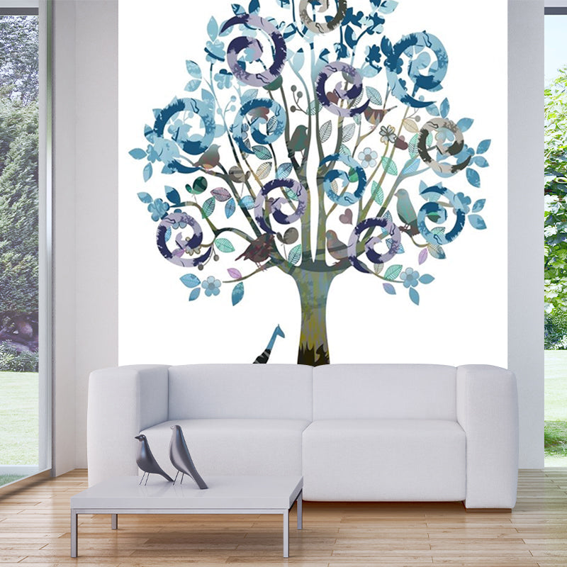 Tree Watercolor Plant Wallpaper Mural Contemporary Smooth Wall Art in Blue-Purple Blue-Purple Clearhalo 'Wall Decor' 'Wall Mural' 1186289