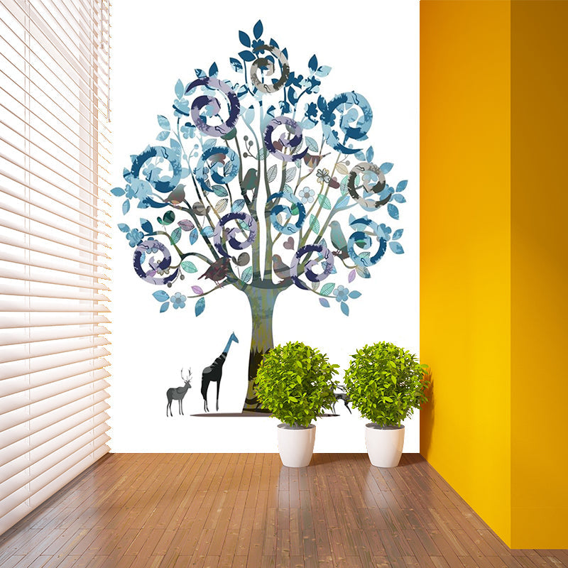 Tree Watercolor Plant Wallpaper Mural Contemporary Smooth Wall Art in Blue-Purple Clearhalo 'Wall Decor' 'Wall Mural' 1186290