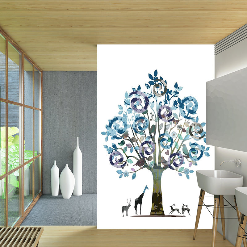 Tree Watercolor Plant Wallpaper Mural Contemporary Smooth Wall Art in Blue-Purple Clearhalo 'Wall Decor' 'Wall Mural' 1186291