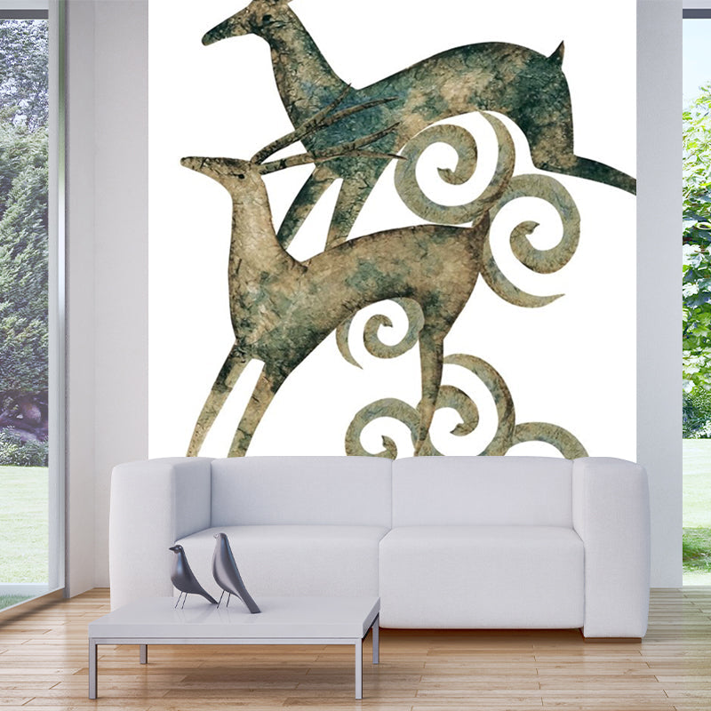 Brown Couple Deer Wall Murals Moisture Resistant Wall Covering for Living Room Decor Brown Clearhalo 'Wall Decor' 'Wall Mural' 1186294