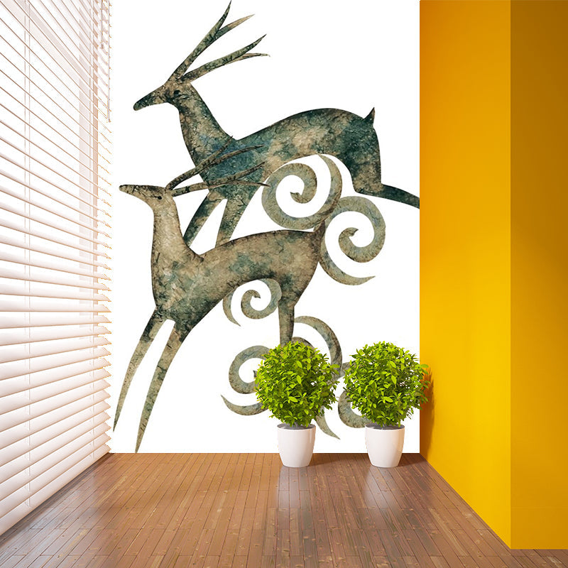 Brown Couple Deer Wall Murals Moisture Resistant Wall Covering for Living Room Decor Clearhalo 'Wall Decor' 'Wall Mural' 1186295