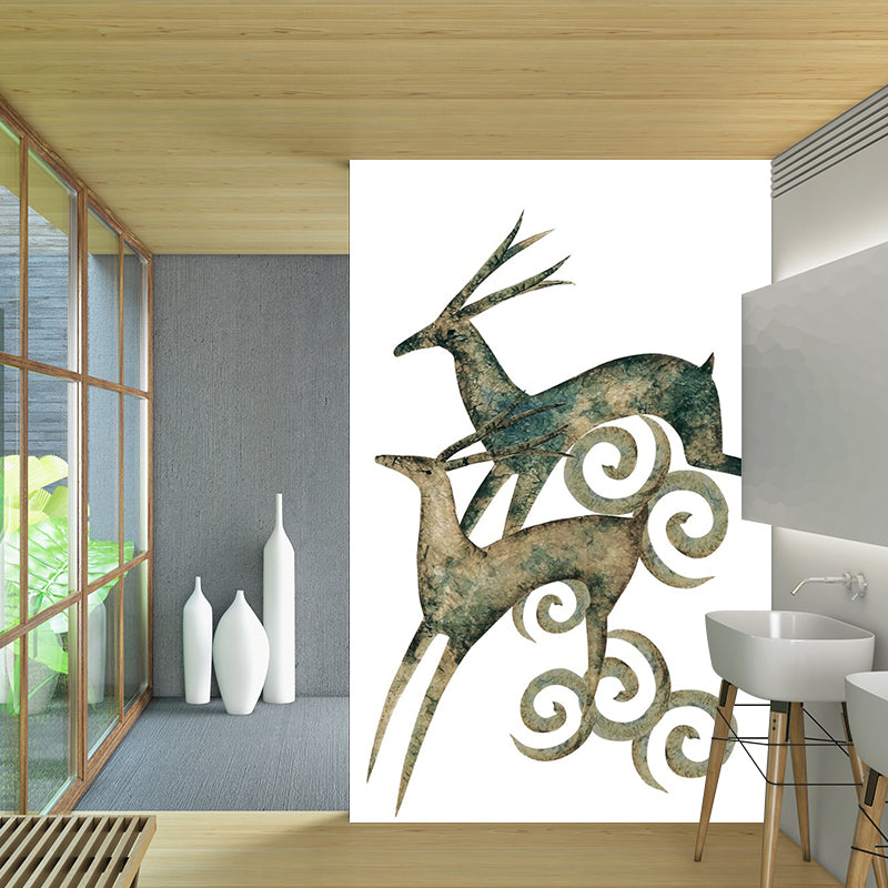 Brown Couple Deer Wall Murals Moisture Resistant Wall Covering for Living Room Decor Clearhalo 'Wall Decor' 'Wall Mural' 1186296