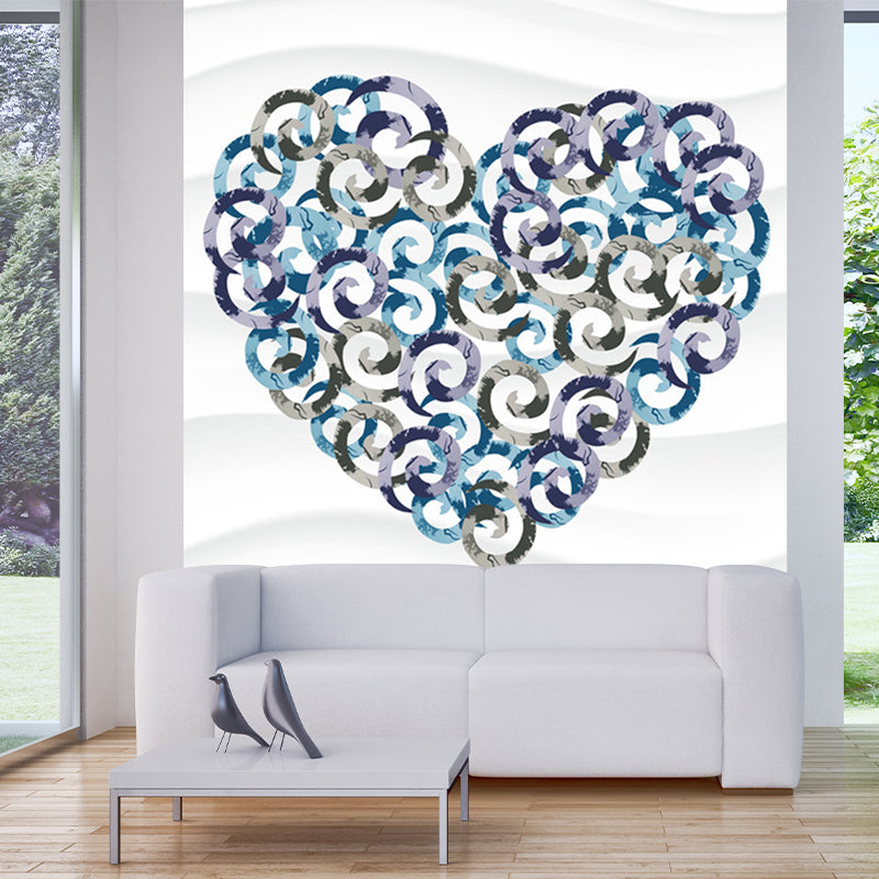 Modernist Loving Heart Drawing Mural for Girls Room Custom Size Wall Art in Purple-Blue Purplish Blue Clearhalo 'Wall Decor' 'Wall Mural' 1186329