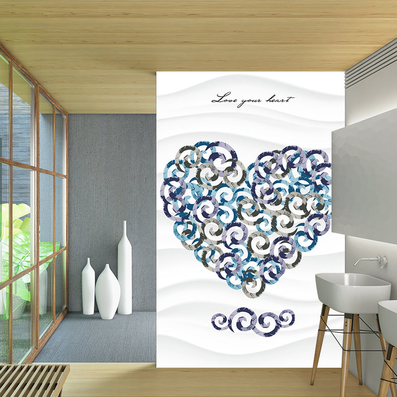 Modernist Loving Heart Drawing Mural for Girls Room Custom Size Wall Art in Purple-Blue Clearhalo 'Wall Decor' 'Wall Mural' 1186331