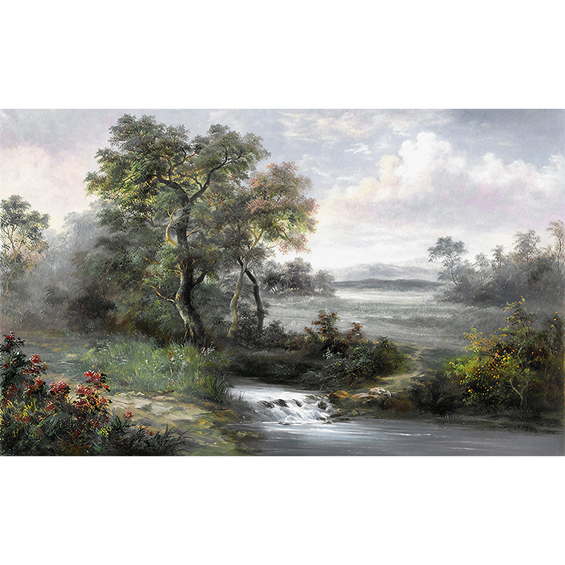 Forest Stream Wall Paper Mural Dark Color Classic Wall Art for Home, Personalized Size Clearhalo 'Wall Decor' 'Wall Mural' 1186352