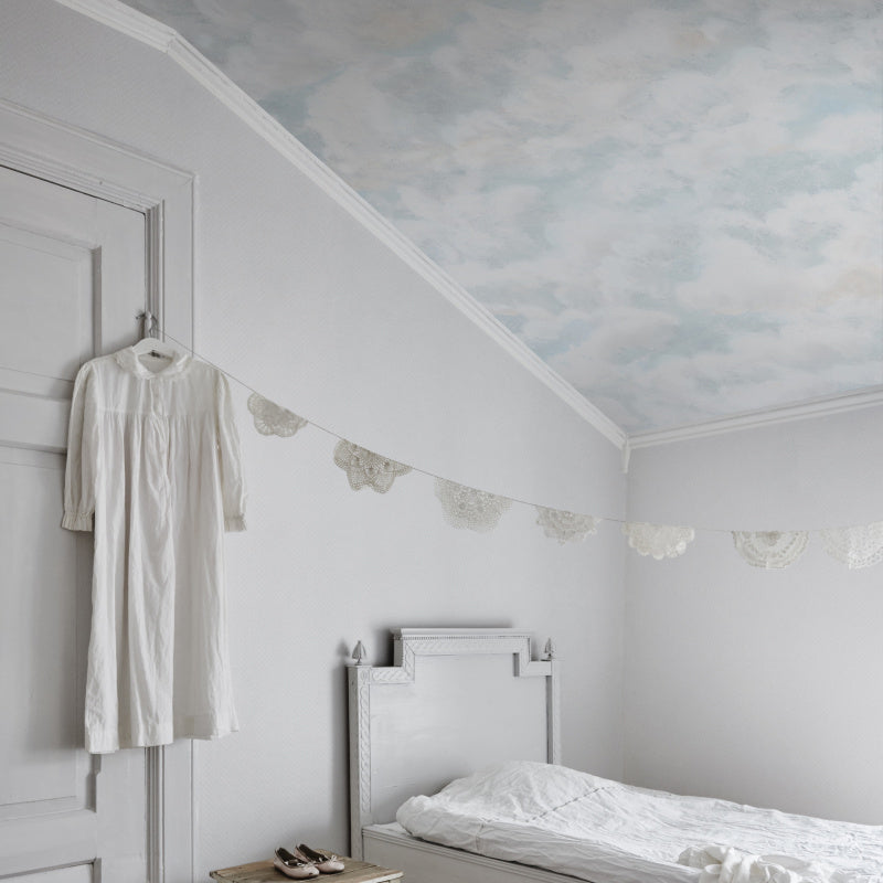Whole Clouds Patterned Wall Mural Sky Blue-White Non-Woven Wall Covering, Water Resistant, Custom Made Clearhalo 'Wall Decor' 'Wall Mural' 1186390