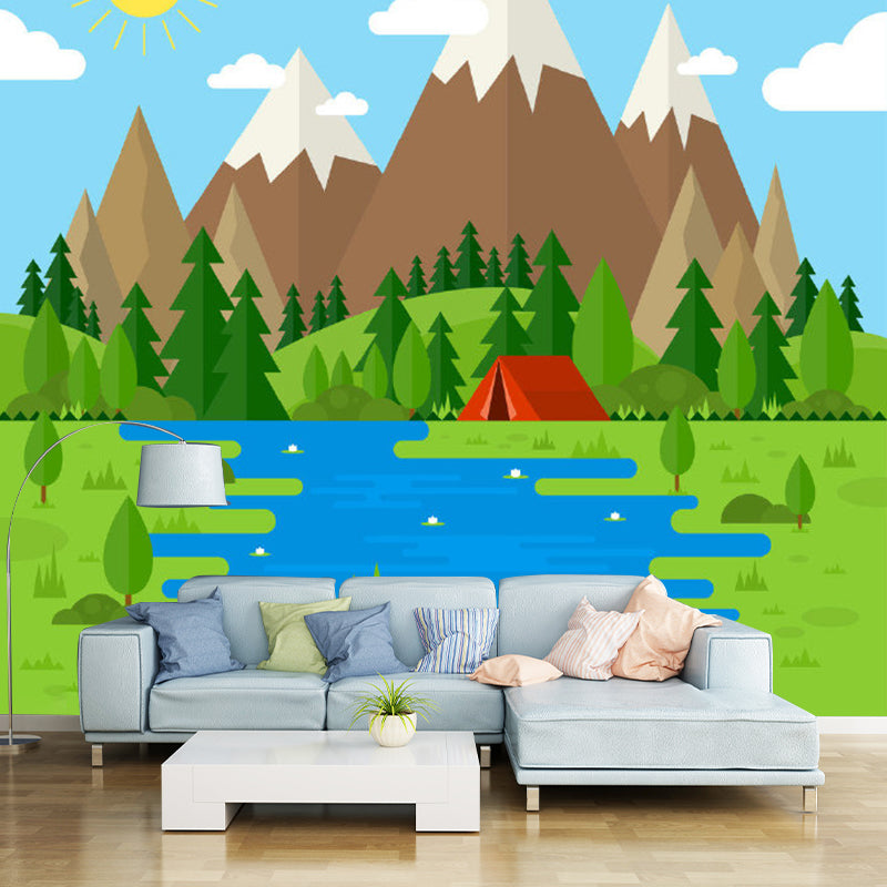 Kids Mountain and River Murals Non-Woven Waterproof Colorful Wall Art for Baby Bedroom Clearhalo 'Wall Decor' 'Wall Mural' 1186416