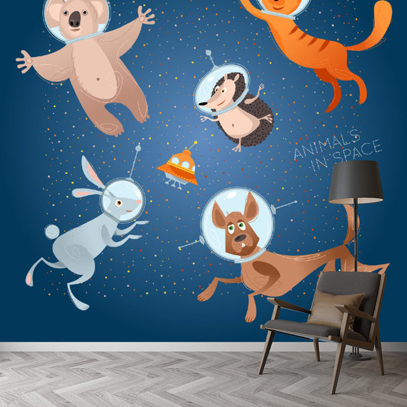 Animals in Space Murals Decal Childrens Art Waterproof Baby Bedroom Wall Decor, Full Size Clearhalo 'Wall Decor' 'Wall Mural' 1186446