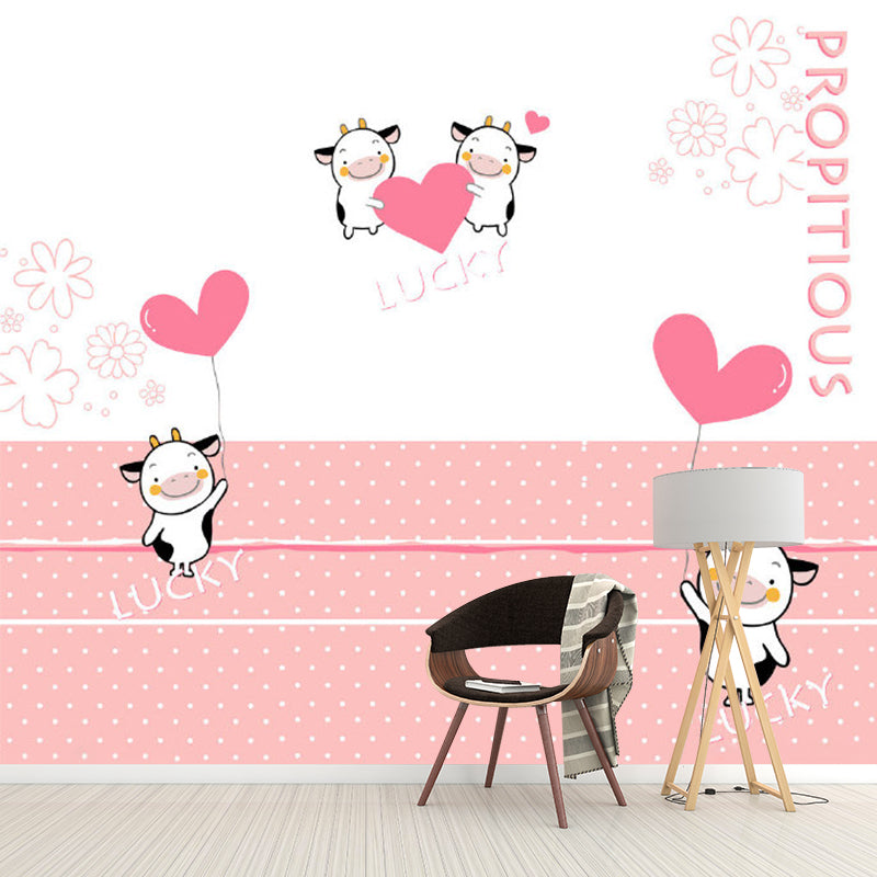 Cows and Heart Balloon Mural Decal Cartoon Waterproofing Baby Room Wall Decor, Full Size Clearhalo 'Wall Decor' 'Wall Mural' 1186466