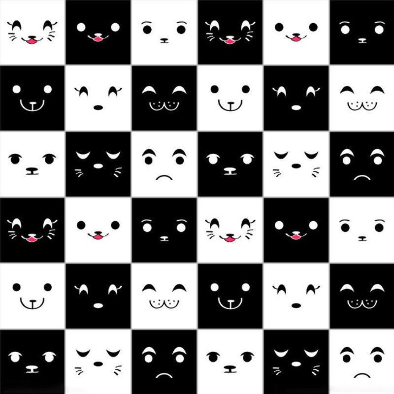 White and Black Grid Murals for Wall Expression of Animals Cartoon Eco-Friendly Wall Art Clearhalo 'Wall Decor' 'Wall Mural' 1186497