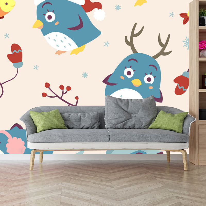 Blue and Yellow Animals Murals Wallpaper for Home Decor Cartoon Baby Room Wall Covering Clearhalo 'Wall Decor' 'Wall Mural' 1186500