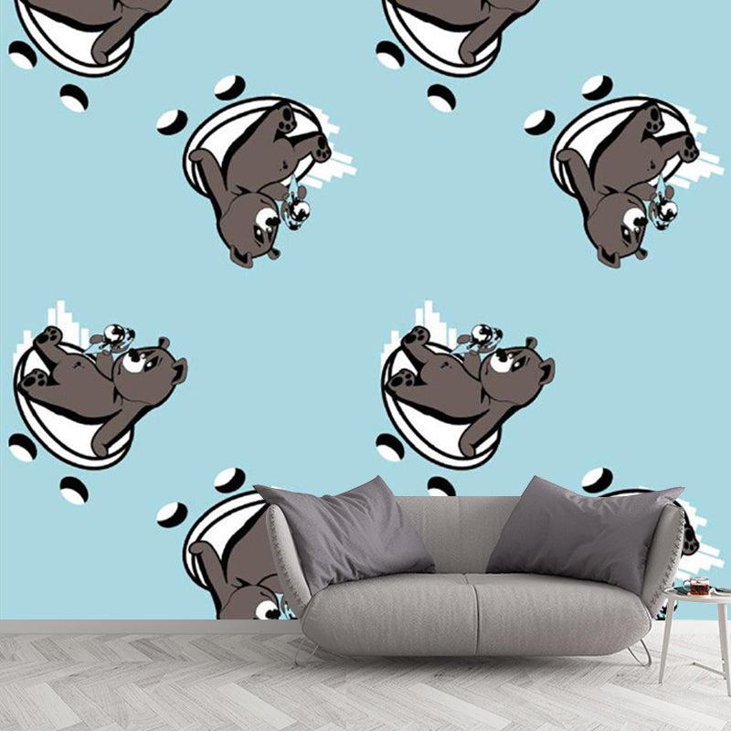 Pastel Color Bear Wall Murals Decal for Home Decor Cartoon Style Boys Bedroom Wall Art Clearhalo 'Wall Decor' 'Wall Mural' 1186516