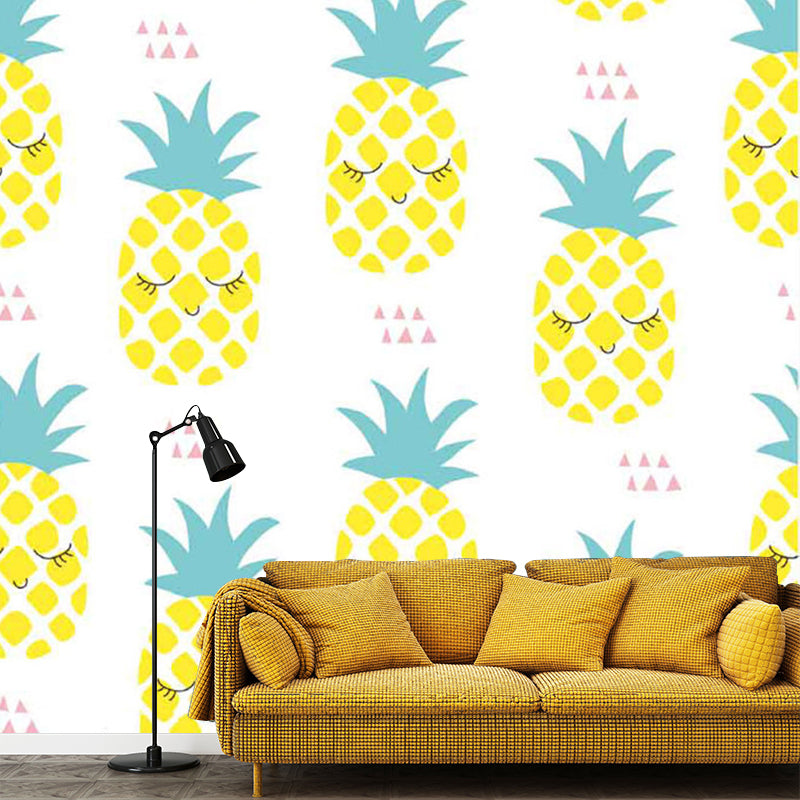 Food Pineapple Wall Paper Murals Kids Style Non-Woven Fabric Wall Decor in Yellow and Green Clearhalo 'Wall Decor' 'Wall Mural' 1186530