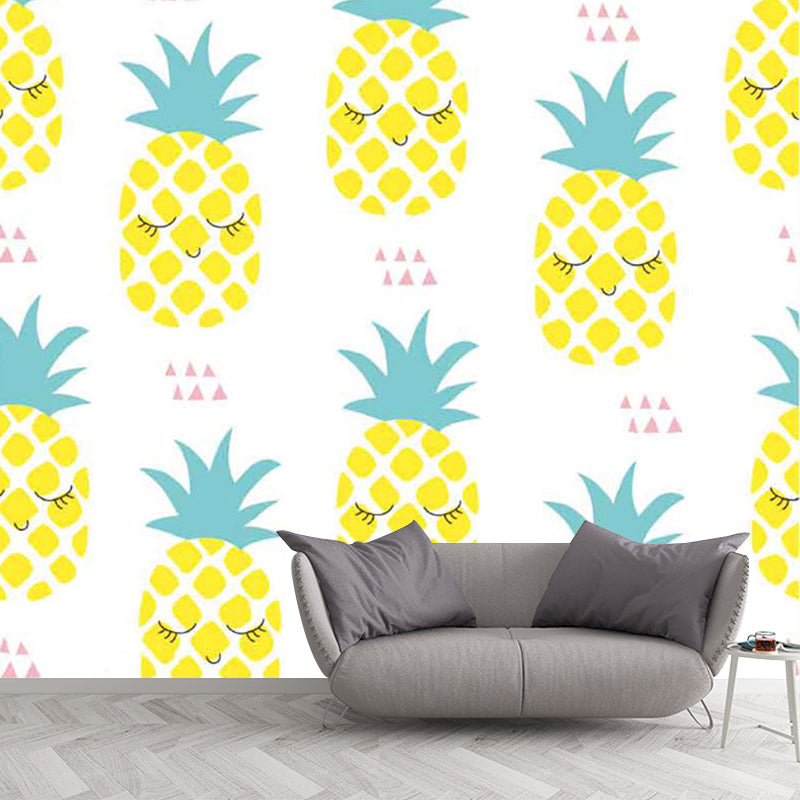 Food Pineapple Wall Paper Murals Kids Style Non-Woven Fabric Wall Decor in Yellow and Green Clearhalo 'Wall Decor' 'Wall Mural' 1186531