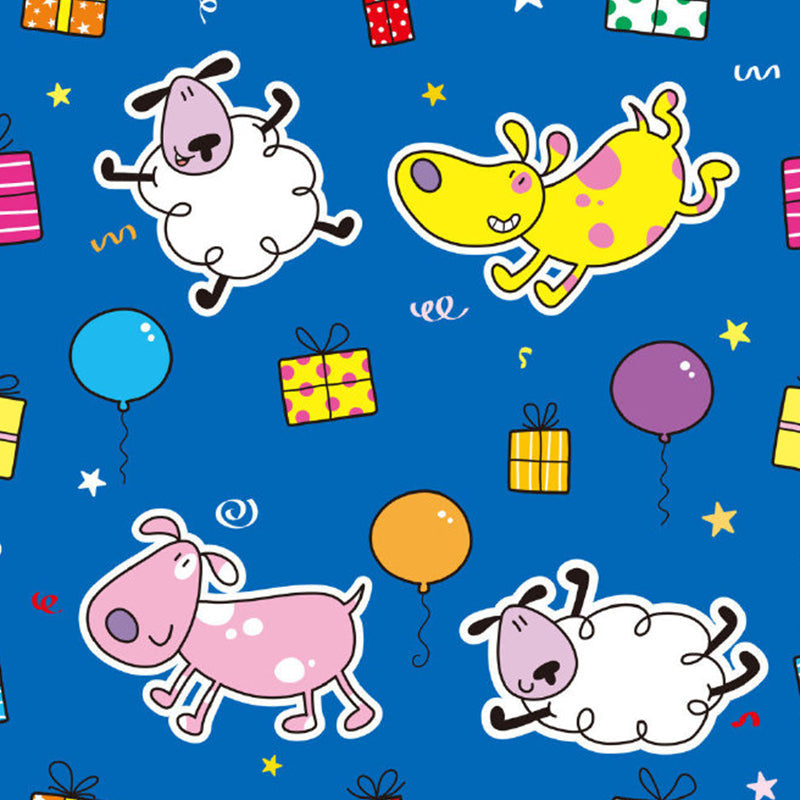 Cartoon Dog and Sheep Murals Wallpaper for Kids Bedroom, Personalised Size Wall Art in Yellow and Blue Clearhalo 'Wall Decor' 'Wall Mural' 1186542