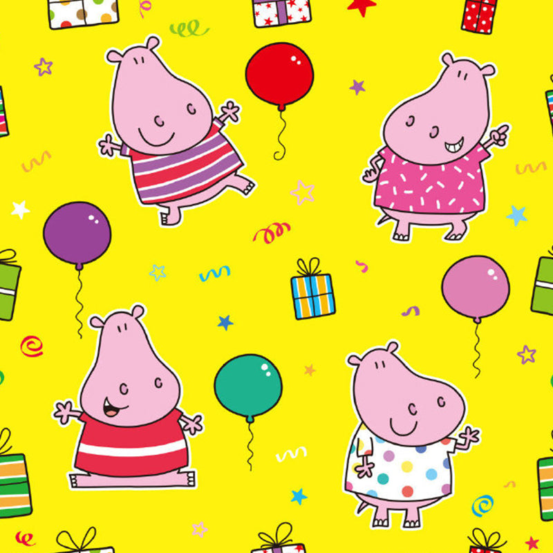 Cartoon Hippopotamus Wallpaper Murals in Pink and Yellow, Childrens Art Wall Decor for Bedroom Clearhalo 'Wall Decor' 'Wall Mural' 1186547