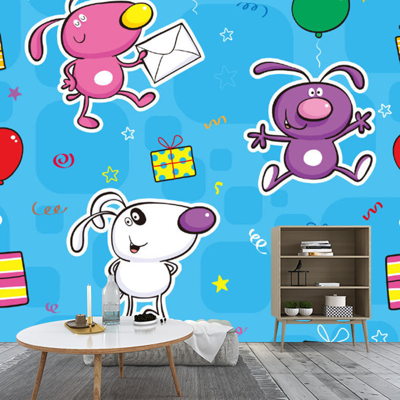 Rabbit Pattern Wall Murals Cartoon Decorative Bedroom Wall Covering, Made to Measure Pink-Blue Clearhalo 'Wall Decor' 'Wall Mural' 1186549