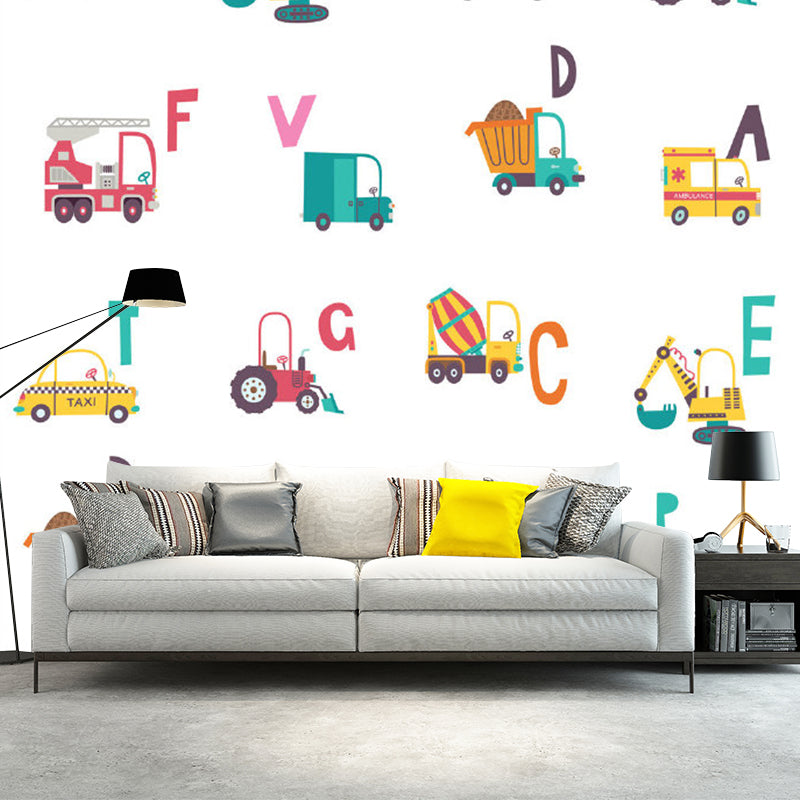 Yellow and Green Transportation Murals Vehicles Kids Style Mildew Resistant Wall Art for Boys Room Yellow-Green Clearhalo 'Wall Decor' 'Wall Mural' 1186569