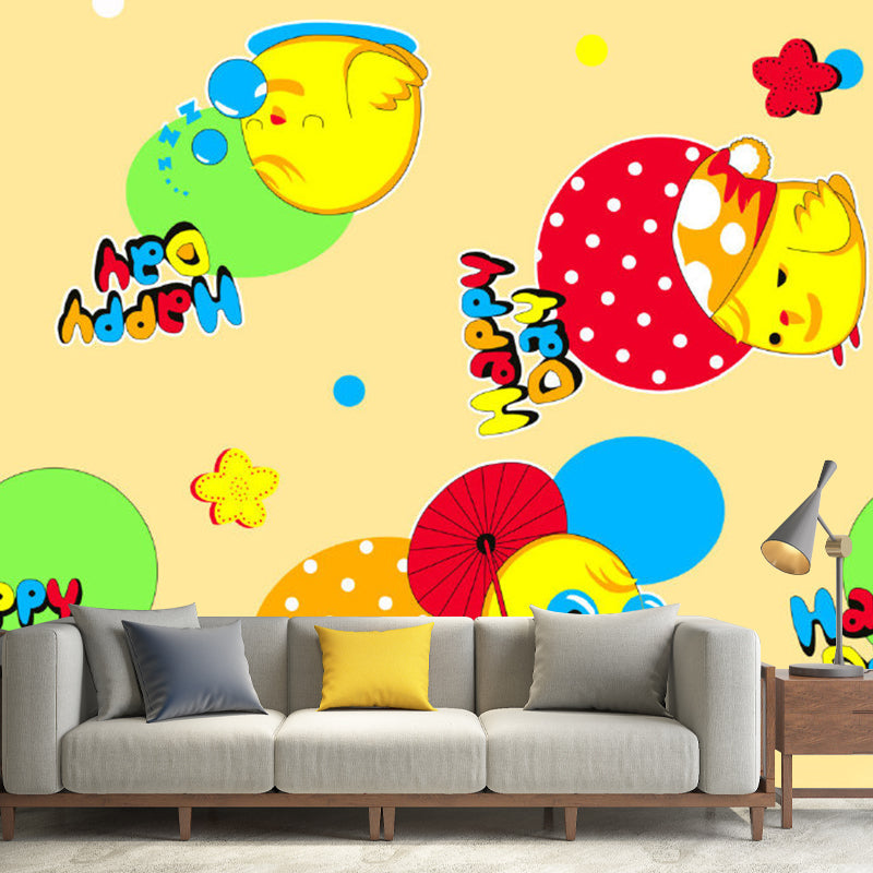 Colorful Chick Wallpaper Murals Dot Pattern Moisture Resistant Wall Covering for Kids Bedroom Red-Yellow-Green Clearhalo 'Wall Decor' 'Wall Mural' 1186604