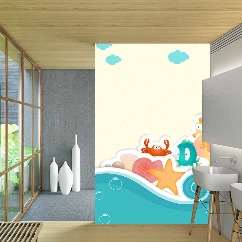 Eco-Friendly Marine Organism Murals Cartoon Style Non Woven Fabric Wall Decor, Personalised Size Clearhalo 'Wall Decor' 'Wall Mural' 1186625