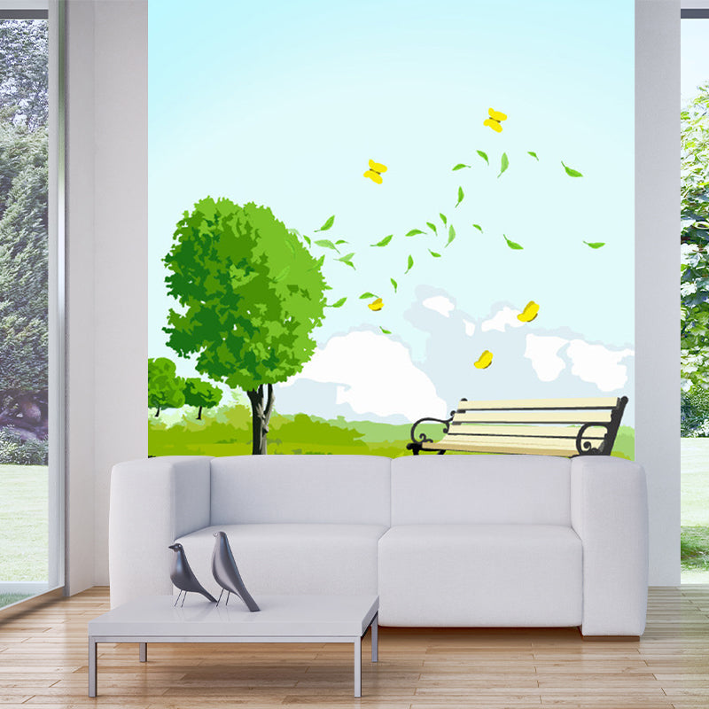 Environment Friendly Park Wall Murals Cartoon Non-Woven Fabric Wall Decor, Customize Size Available Blue-Green Clearhalo 'Wall Decor' 'Wall Mural' 1186645