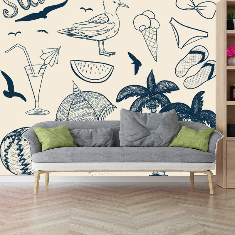 Non-Woven Environmental Wallpaper Murals Kids Style Beach Supplies Wall Covering Clearhalo 'Wall Decor' 'Wall Mural' 1186666