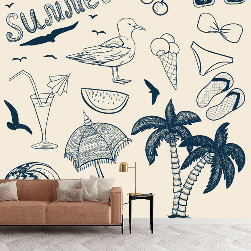 Non-Woven Environmental Wallpaper Murals Kids Style Beach Supplies Wall Covering Clearhalo 'Wall Decor' 'Wall Mural' 1186667