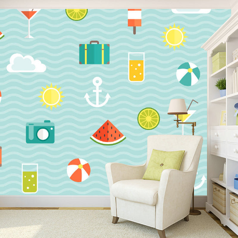 Full Size Food Pattern Murals Moisture Resistant Cartoon Style Kids Bedroom Wall Covering Clearhalo 'Wall Decor' 'Wall Mural' 1186671