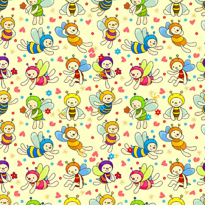 Cartoon Bees Wall Murals Beige Baby Bedroom Wall Covering, Customize Size Available Clearhalo 'Wall Decor' 'Wall Mural' 1186748