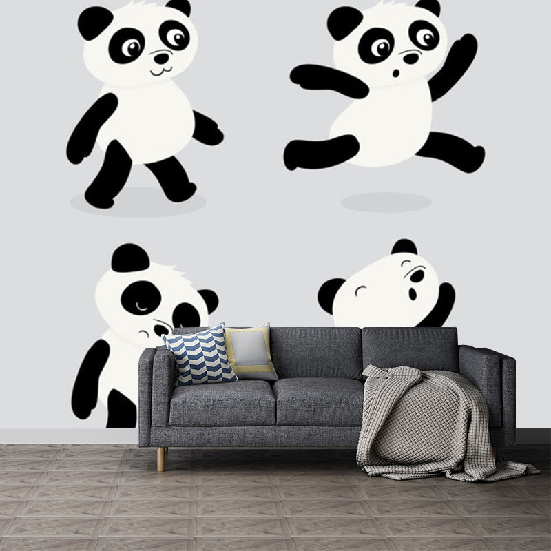 Moisture Resistant Pandas Wall Murals Decal Extra Large Cartoon Style Wall Decor for Bedroom Black-White Clearhalo 'Wall Decor' 'Wall Mural' 1186750