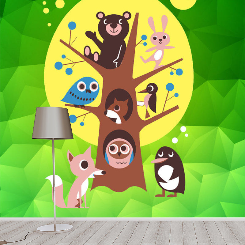 Colorful Animals Wall Mural Decal Tree and Moon Cartoon Decorative Wall Covering for Baby Room Clearhalo 'Wall Decor' 'Wall Mural' 1186761