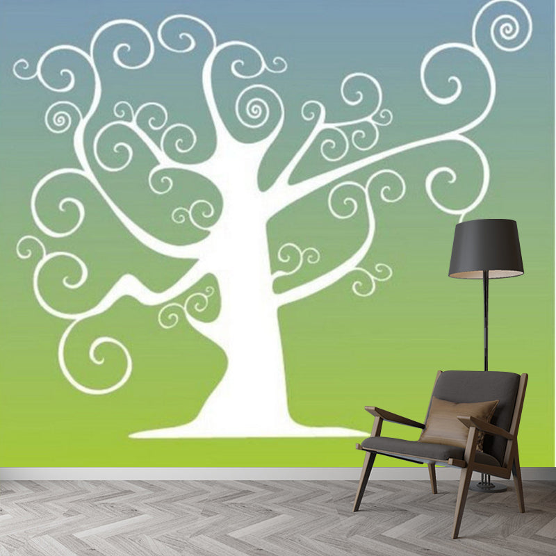 Illustration Tree Murals Decal for Child Bedroom, Blue and Green, Personalised Size Clearhalo 'Wall Decor' 'Wall Mural' 1186795