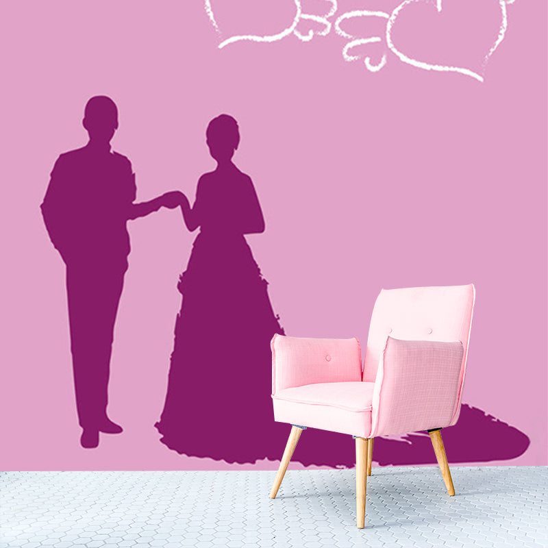 Pink Couple Murals for Wall Environment Friendly Kids Style Girls Bedroom Wall Decor Clearhalo 'Wall Decor' 'Wall Mural' 1186824