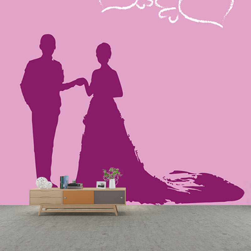 Pink Couple Murals for Wall Environment Friendly Kids Style Girls Bedroom Wall Decor Clearhalo 'Wall Decor' 'Wall Mural' 1186825