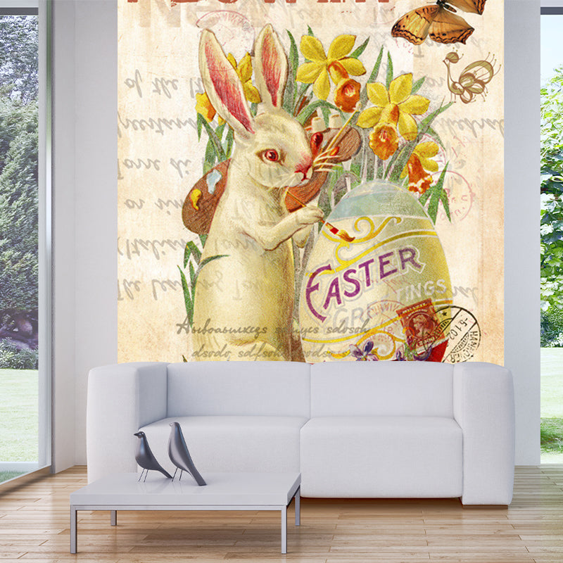 Brown Rabbit Murals Decal Plants Kids Moisture Resistant Wall Art for Accent Wall Brown Clearhalo 'Wall Decor' 'Wall Mural' 1186828