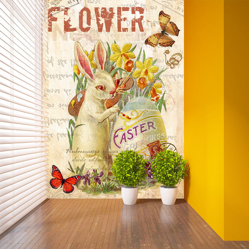 Brown Rabbit Murals Decal Plants Kids Moisture Resistant Wall Art for Accent Wall Clearhalo 'Wall Decor' 'Wall Mural' 1186829