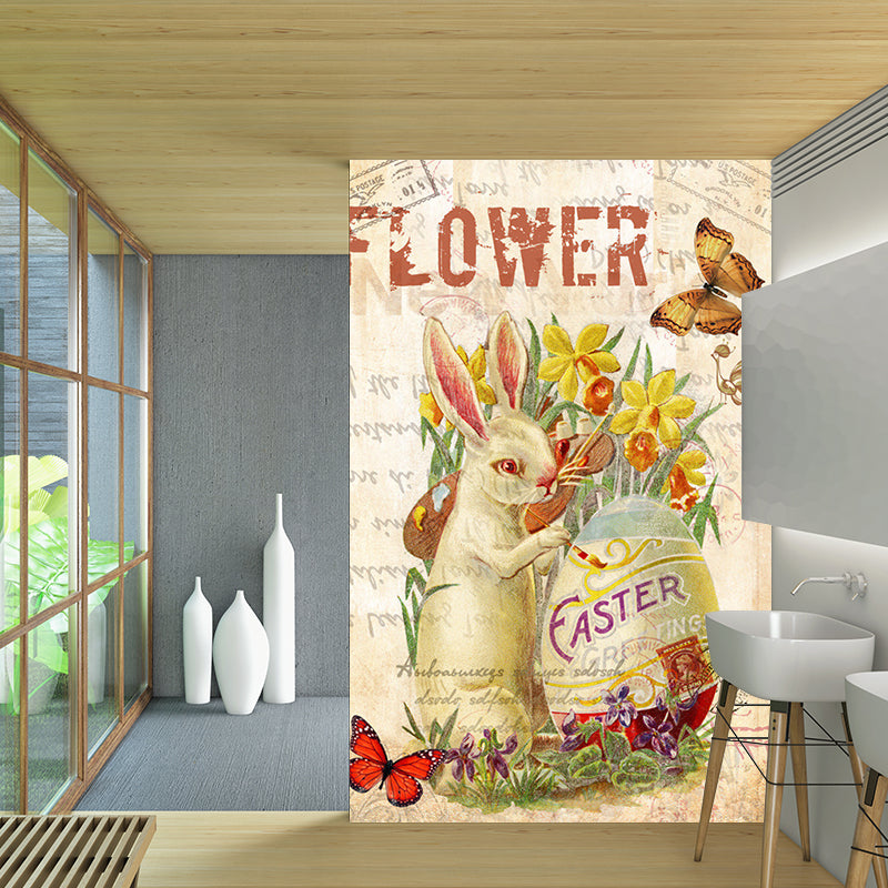 Brown Rabbit Murals Decal Plants Kids Moisture Resistant Wall Art for Accent Wall Clearhalo 'Wall Decor' 'Wall Mural' 1186830