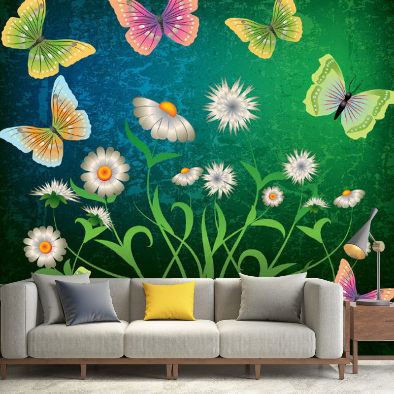 Romantic Butterfly and Flower Murals for Children Bedroom Adventure Wall Decor, Full Size Clearhalo 'Wall Decor' 'Wall Mural' 1186839