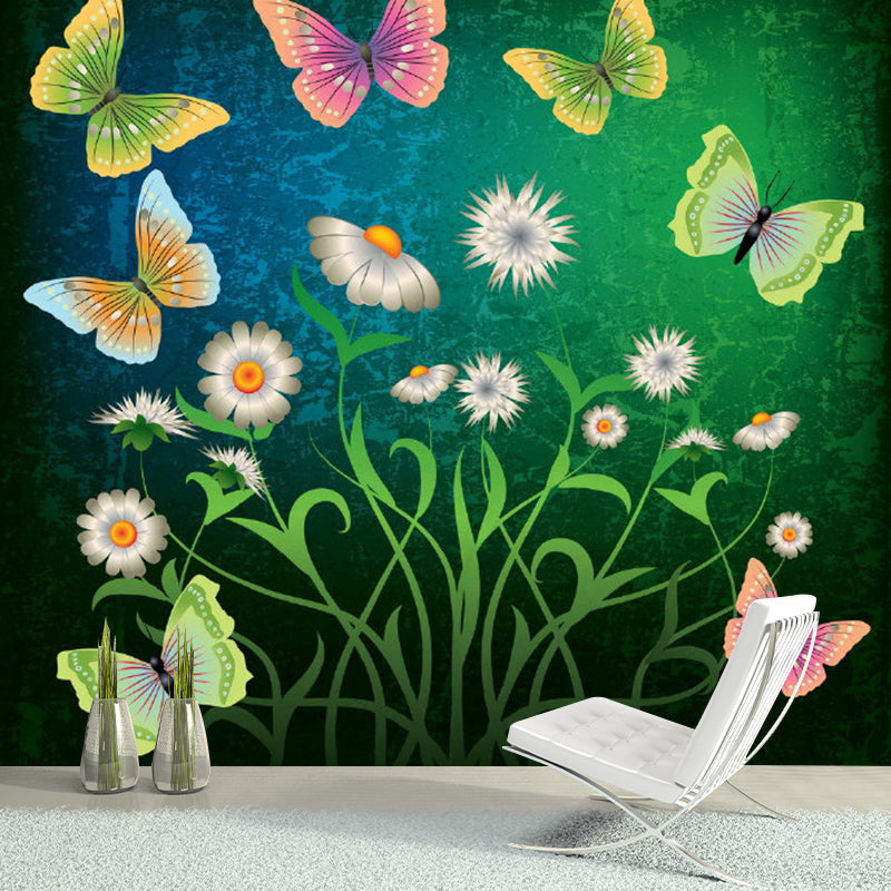 Romantic Butterfly and Flower Murals for Children Bedroom Adventure Wall Decor, Full Size Clearhalo 'Wall Decor' 'Wall Mural' 1186840