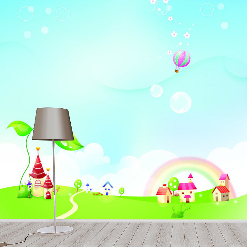 Fantasy View Wallpaper Murals Cartoon Non-Woven Fabric Wall Art in Blue and Green Clearhalo 'Wall Decor' 'Wall Mural' 1186844