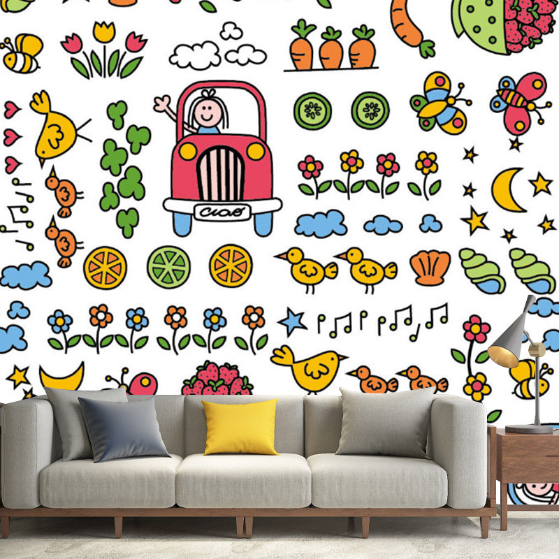 Colorful Animal and Plant Murals Stain Resistant Kids Style Bedroom Wall Covering Red-Green-Pink-Blue Clearhalo 'Wall Decor' 'Wall Mural' 1186853