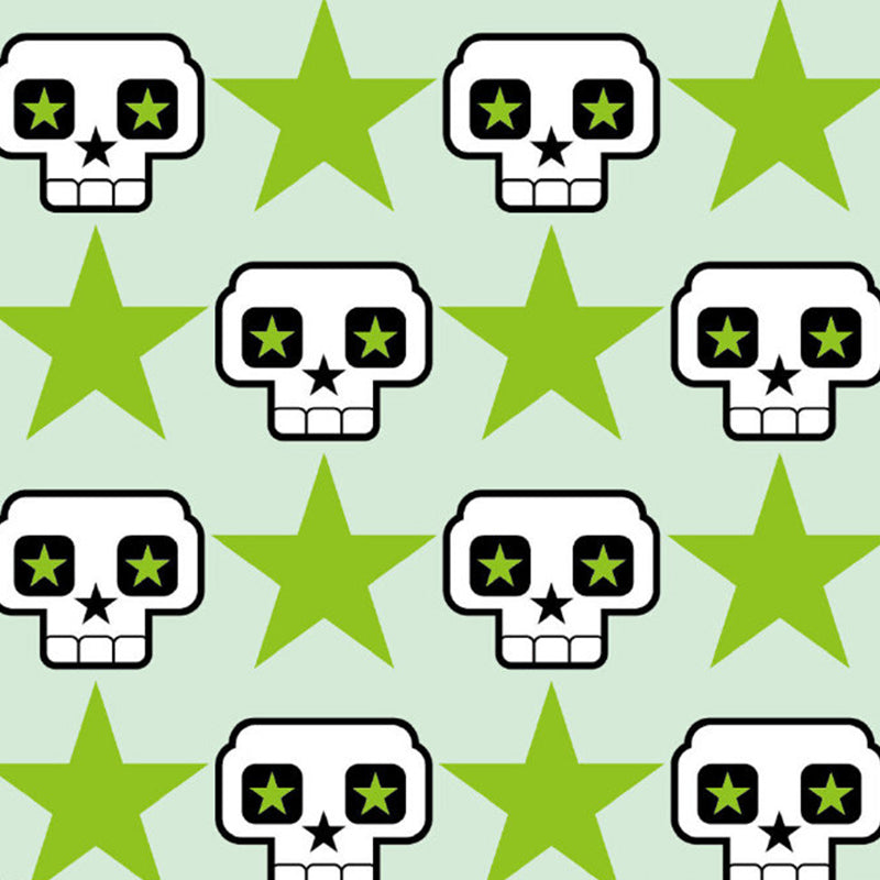 Cartoon Skull and Star Wall Murals Green and White Stain Resistant Wall Decor for Kids Bedroom Clearhalo 'Wall Decor' 'Wall Mural' 1186866