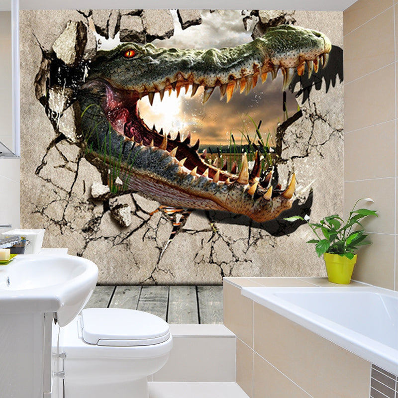 Full Size Dinosaur Mural Decal Moisture Resistant Prints 3D Boys Bedroom Wall Art Clearhalo 'Wall Decor' 'Wall Mural' 1186884