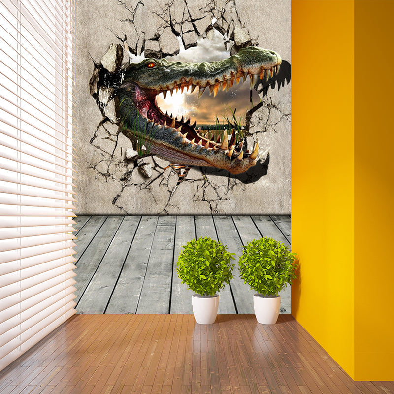 Full Size Dinosaur Mural Decal Moisture Resistant Prints 3D Boys Bedroom Wall Art Clearhalo 'Wall Decor' 'Wall Mural' 1186885